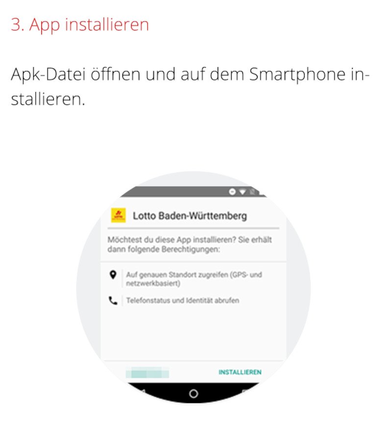 Android App Hinweis zur Installation der Lotto Baden-Württemberg App.