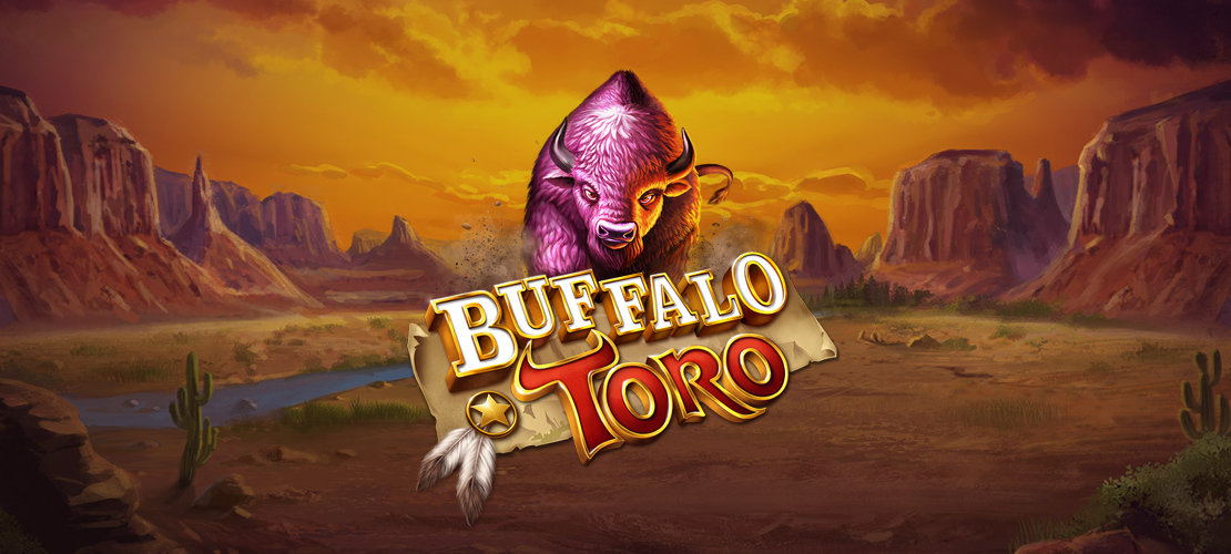 Western-Landschaft mit Buffalo Toro, zeigt eine weite Prärie und Buffalo Toro, einen mächtigen Büffel.