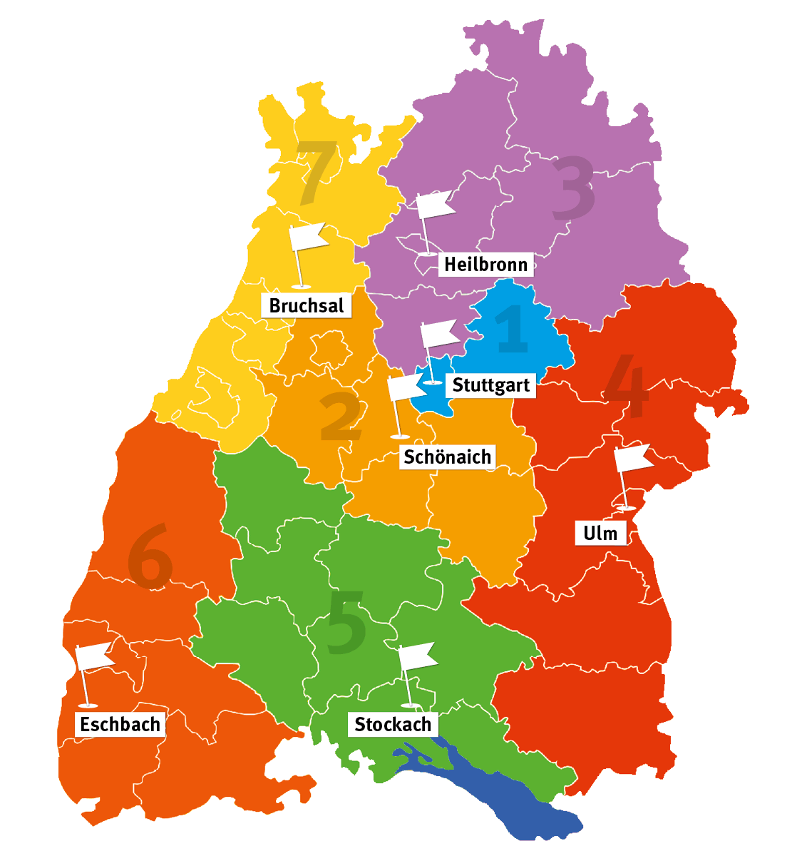 Karte der Regionaldirektionen LOTTO Baden-Württemberg