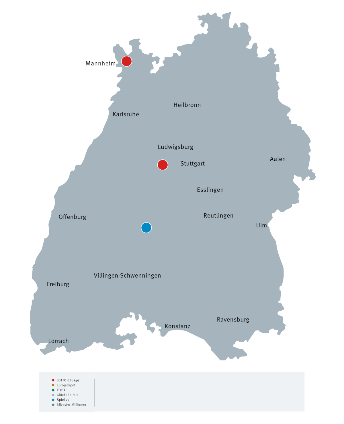 Millionengewinne in Baden-Württemberg 2025 - Landkarte