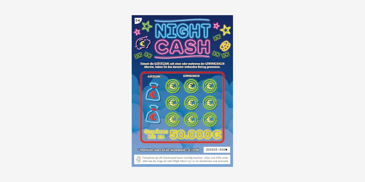 Rubbellos Night Cash - Gewinne bis zu 50.000 €.
