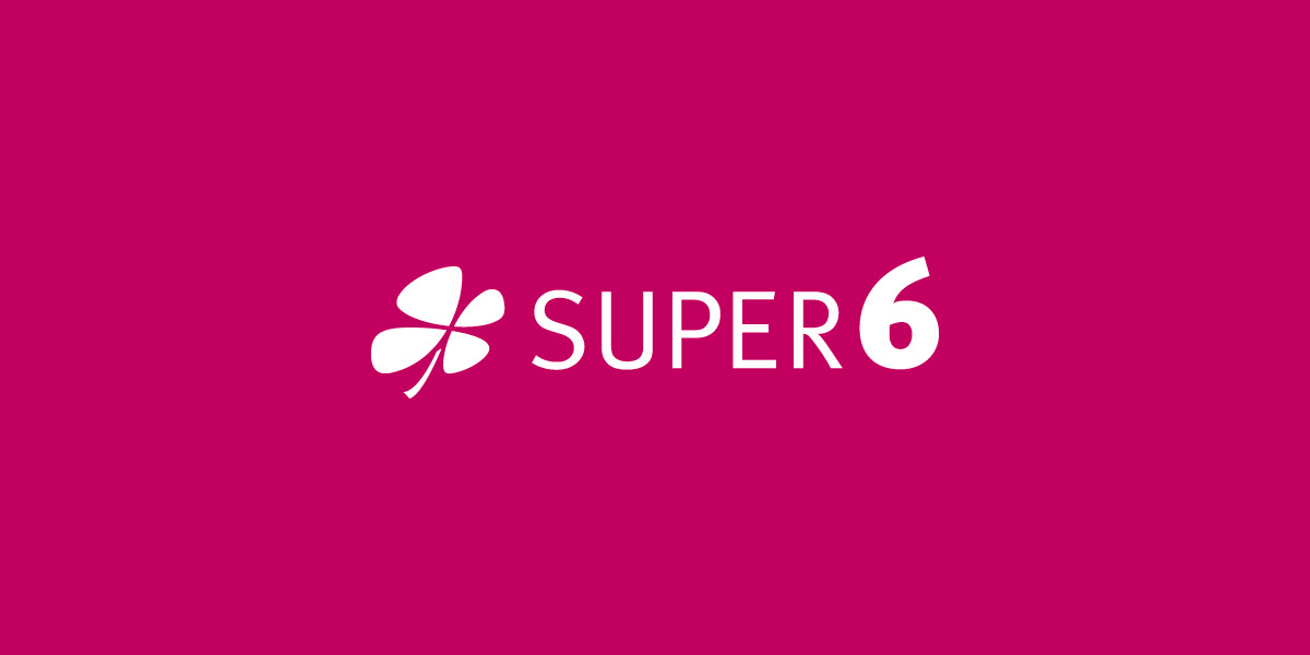 Logo SUPER 6 auf pinkfarbenem Hintergrund