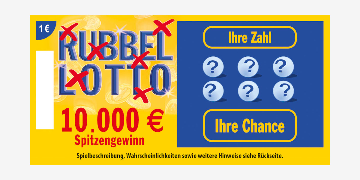 Rubbellos RubbelLotto. Gewinne bis zu 10.000 €. Chance auf den Spitzengewinn 1 zu 1.000.000.