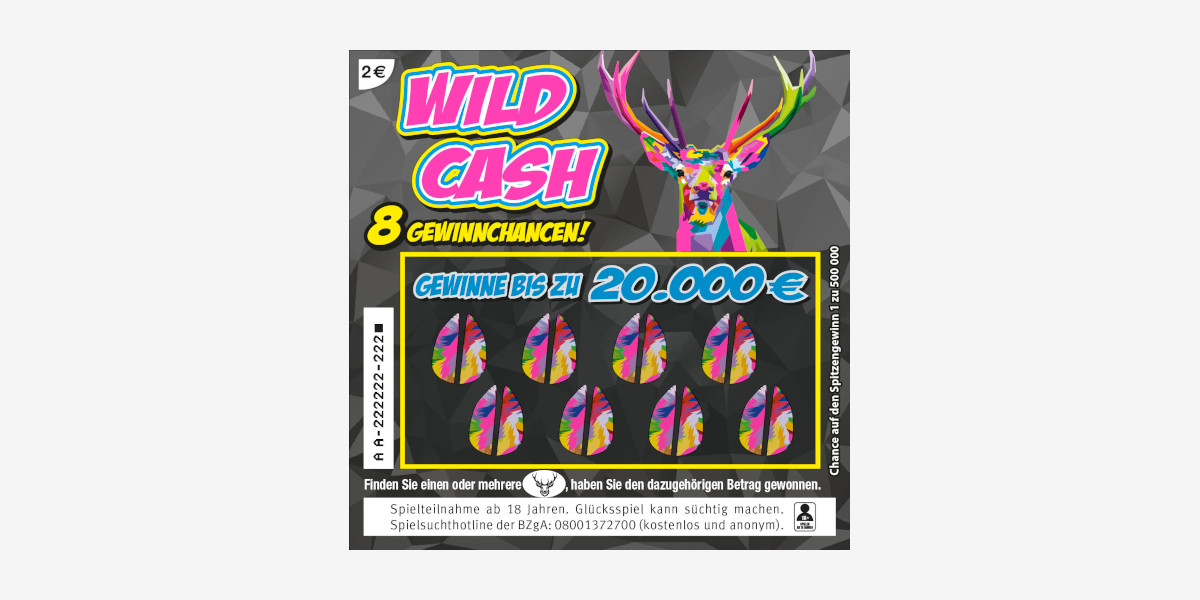 Rubbellos Wild Cash - 8 Gewinnchancen! Gewinne bis zu 20.000 €