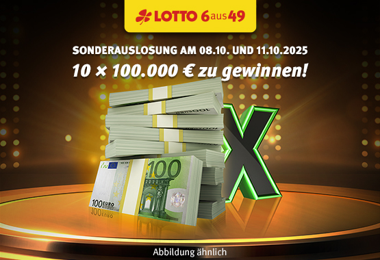 Logo Lotto 6 aus 49 auf gelbem Hintergrund.